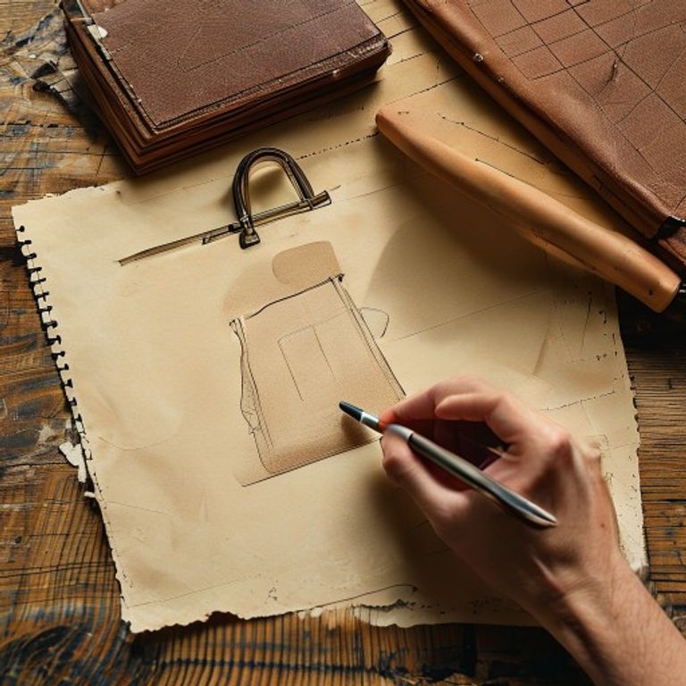 Hand sketching a handbag silhouette